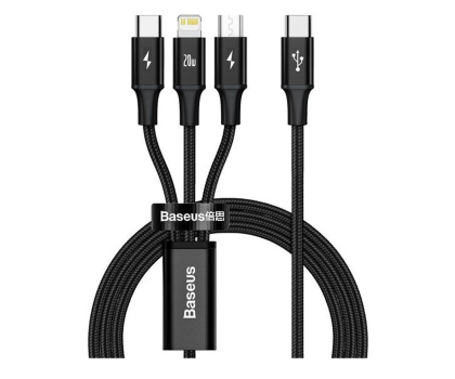 Kabel BASEUS Rapid Series, USB-C do micro USB/Lightning/USB-C, 20W, 1.5m (czarny)